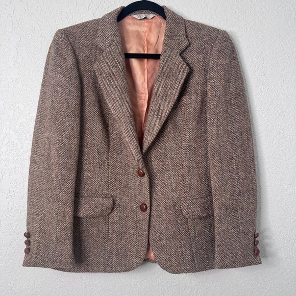 Harris Tweed Jackets & Blazers - Vintage Harris Tweed Herringbon Blazer Brown Multicolor Woven jJacket Size 8